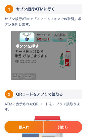 1.セブン銀行ATMに行く　2.QRコードをアプリで読み取る